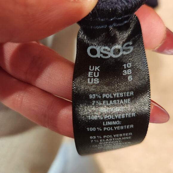 ASOS Navy Drip Waist Navy Dress Criss Cross Back US Sz 6 - Picture 4 of 4